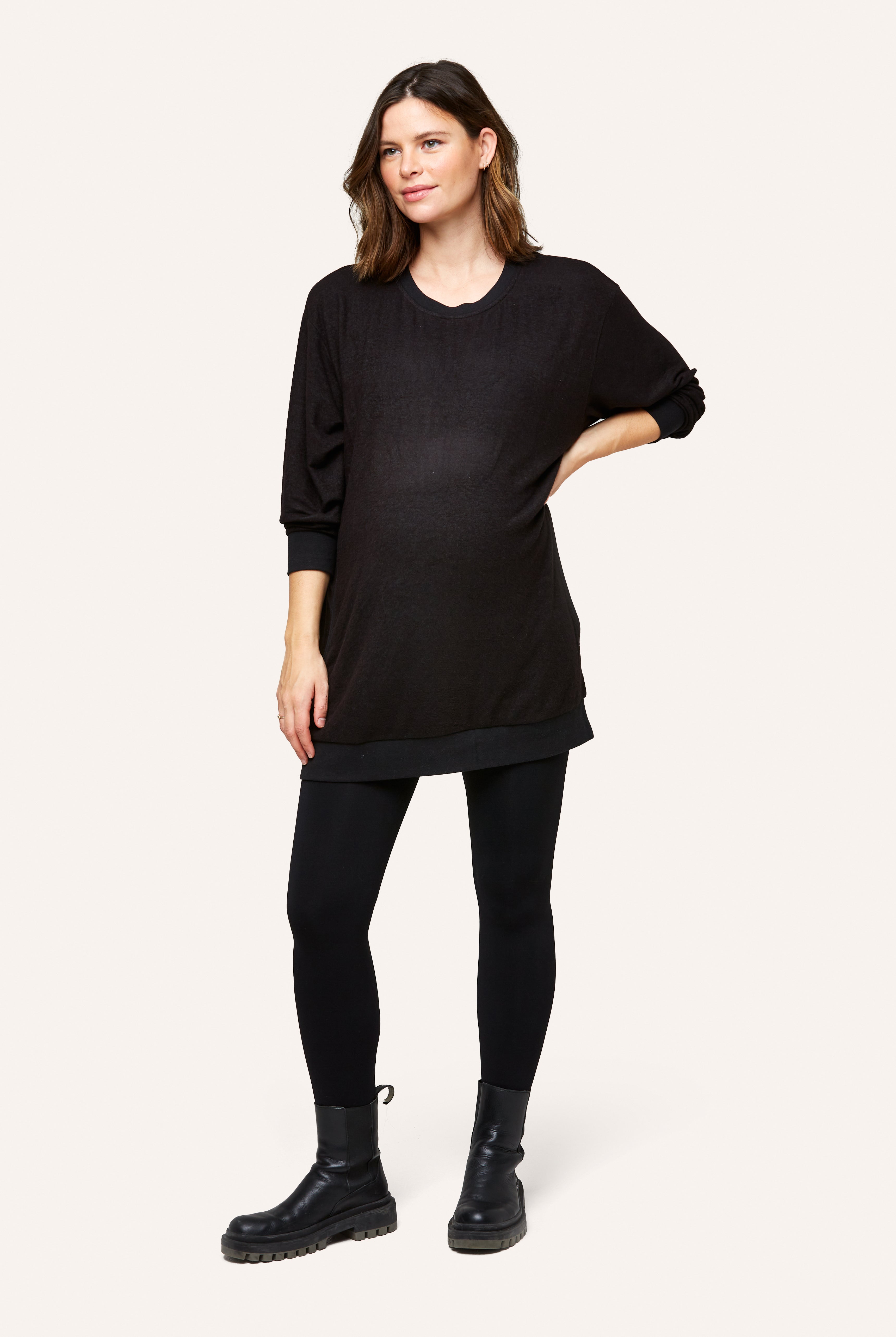 NOM Maternity Jo Nursing Sweatshirt in Black, full front view