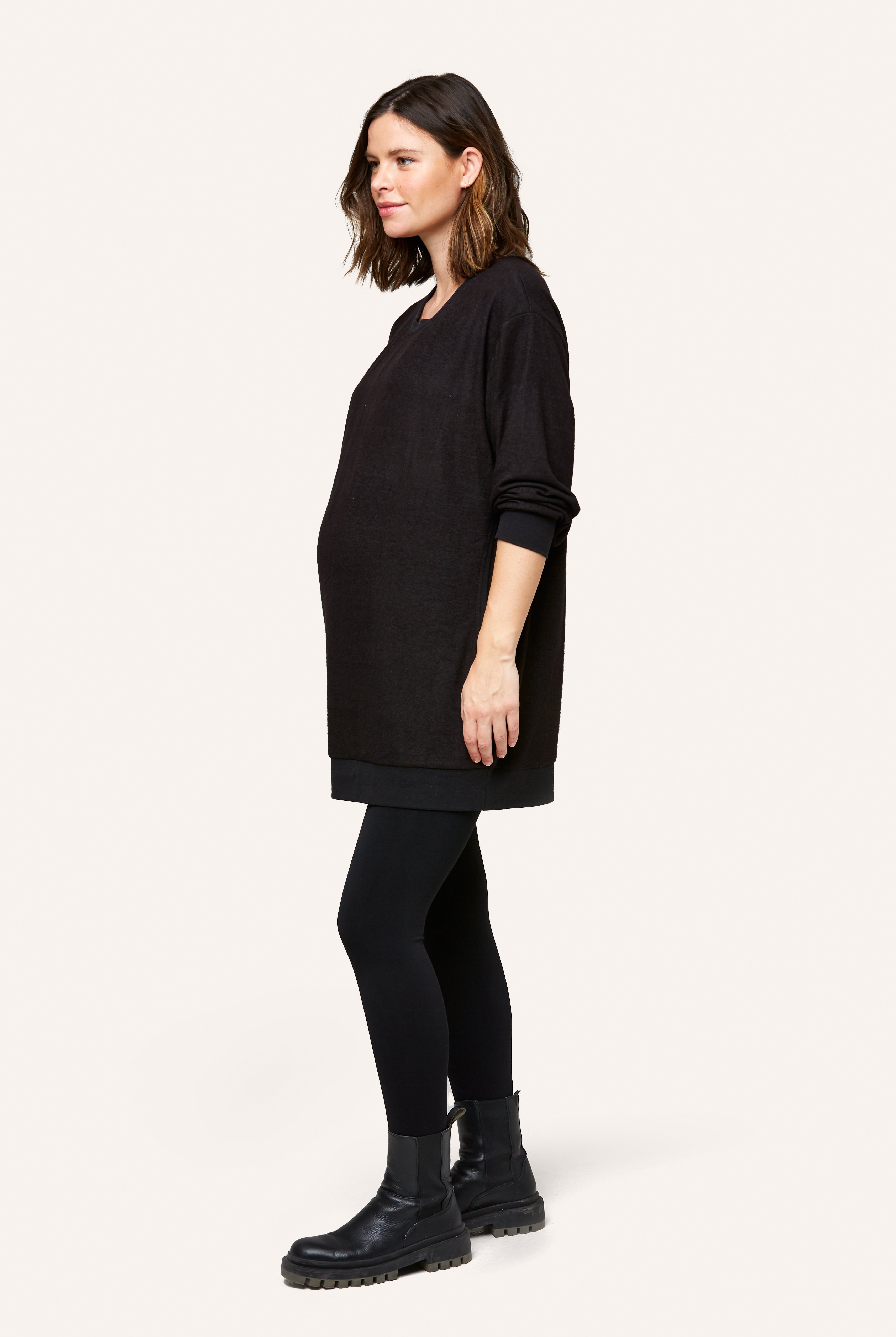 NOM Maternity Jo Nursing Sweatshirt in Black, side view showing bump