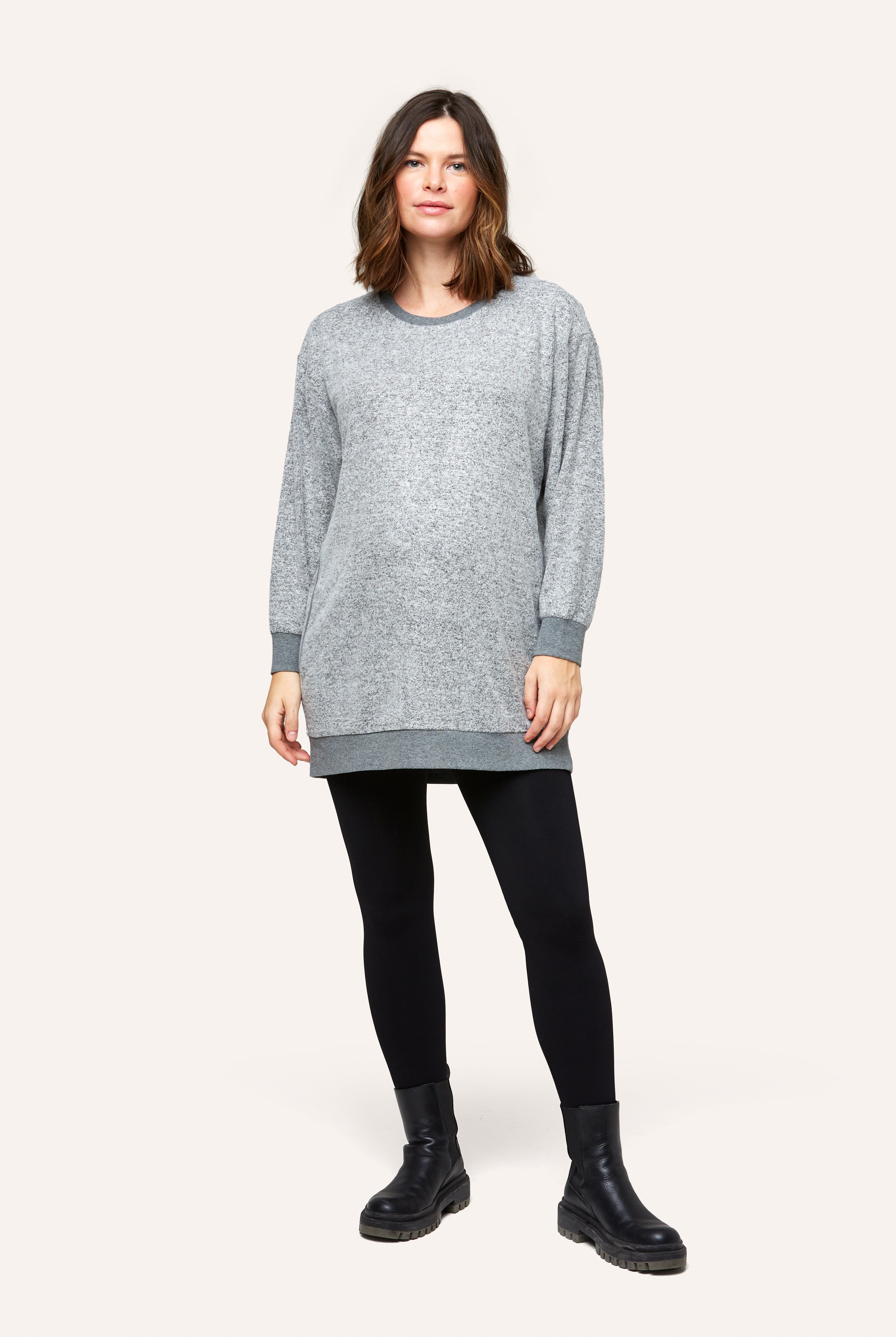 NOM Maternity Jo Nursing Sweatshirt in Gray, full front view