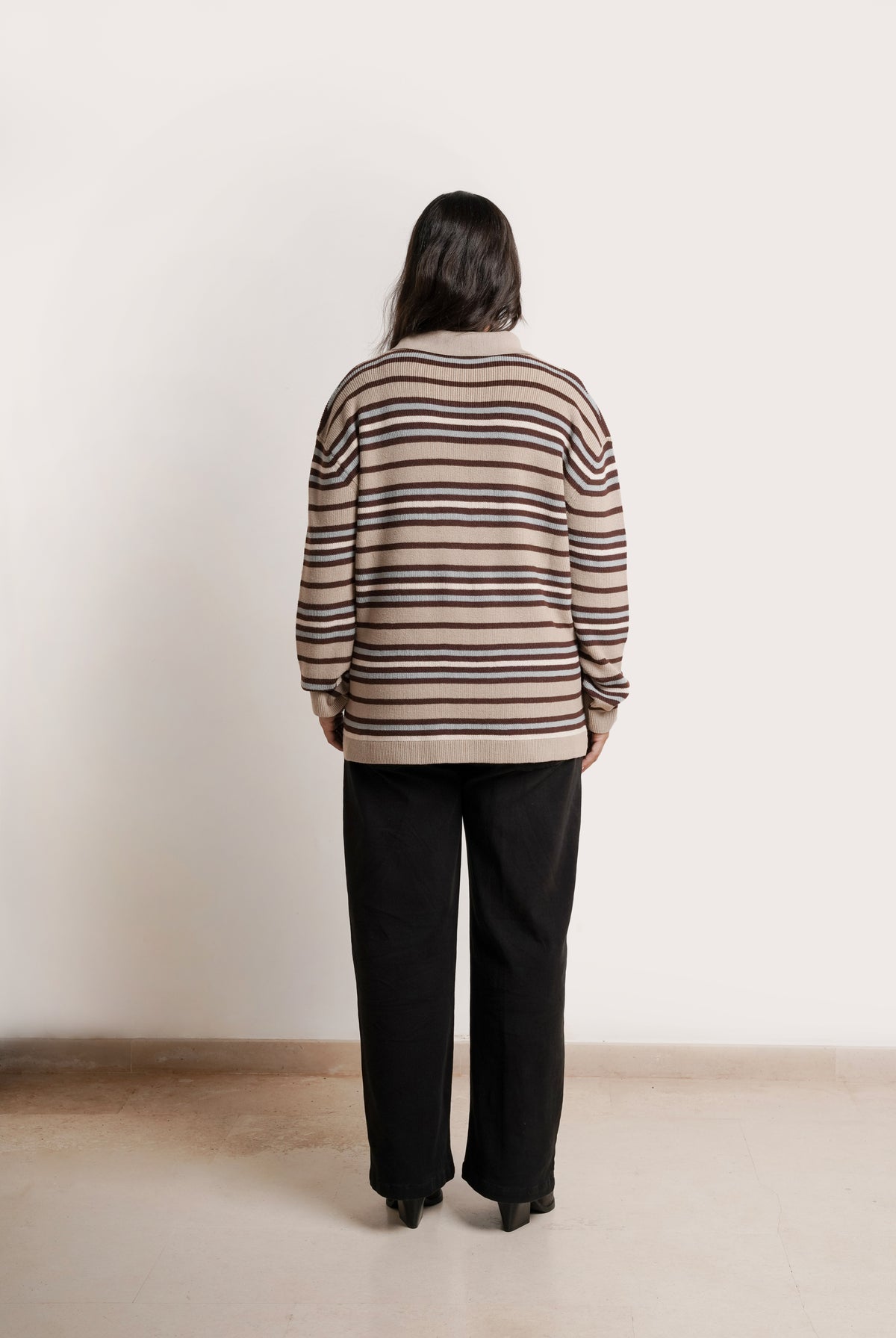 NOM Maternity Blaire 3/4 Zip Sweater in Ice Stripe, back view
