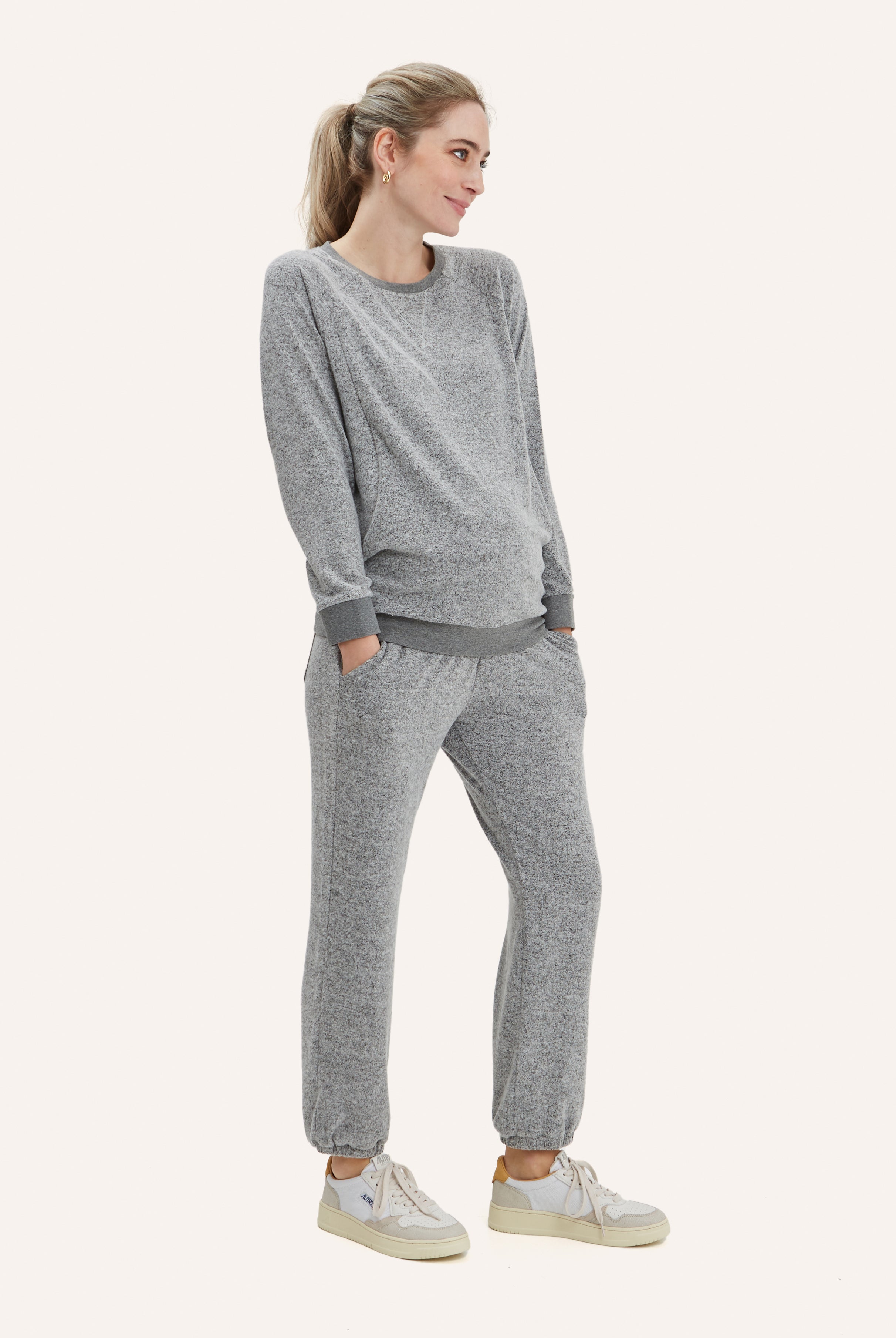 NOM Maternity Heart On My Sleeve Nursing Sweatshirt in Grey, front view