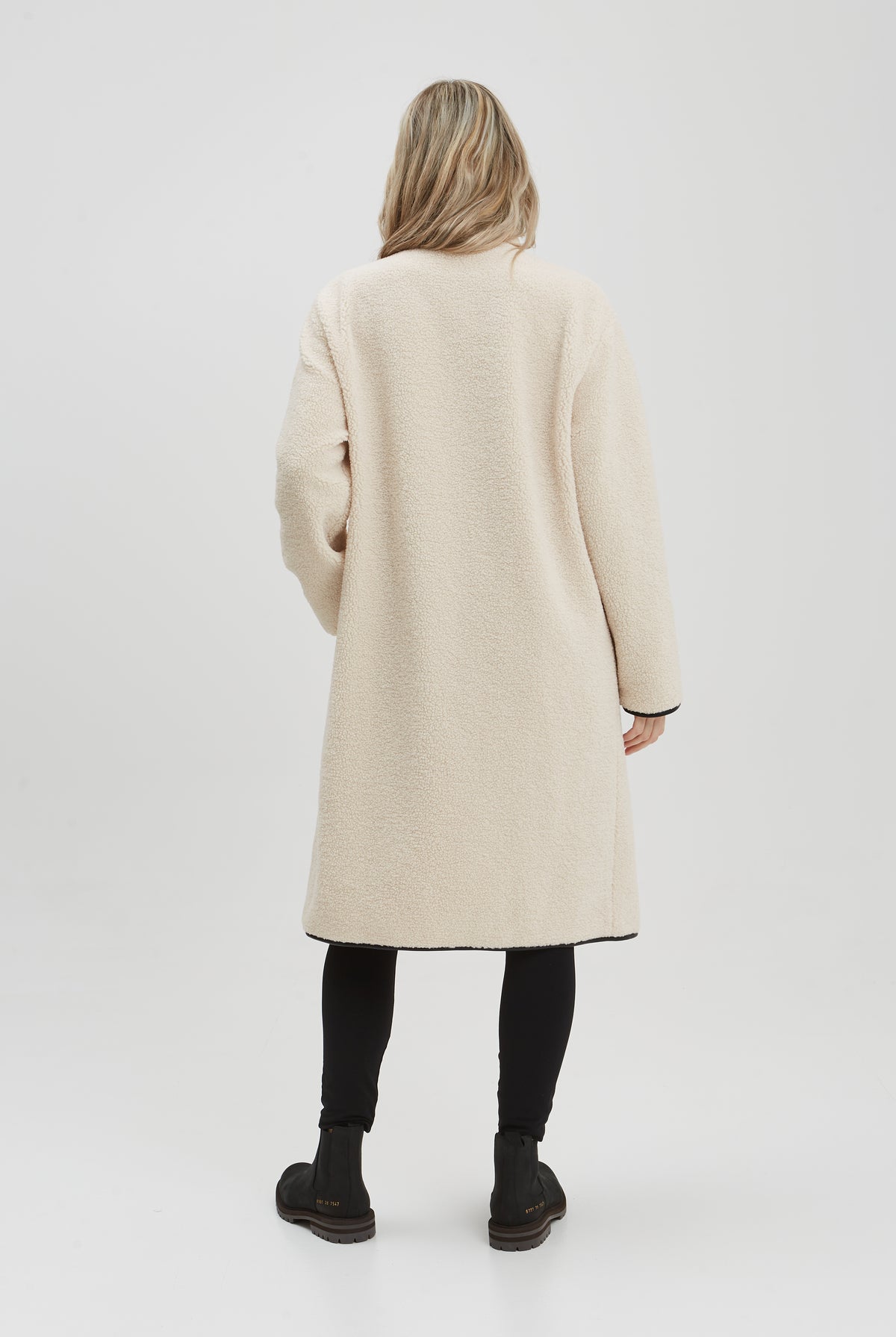 NOM Maternity Teddi Coat in Cream, full back view