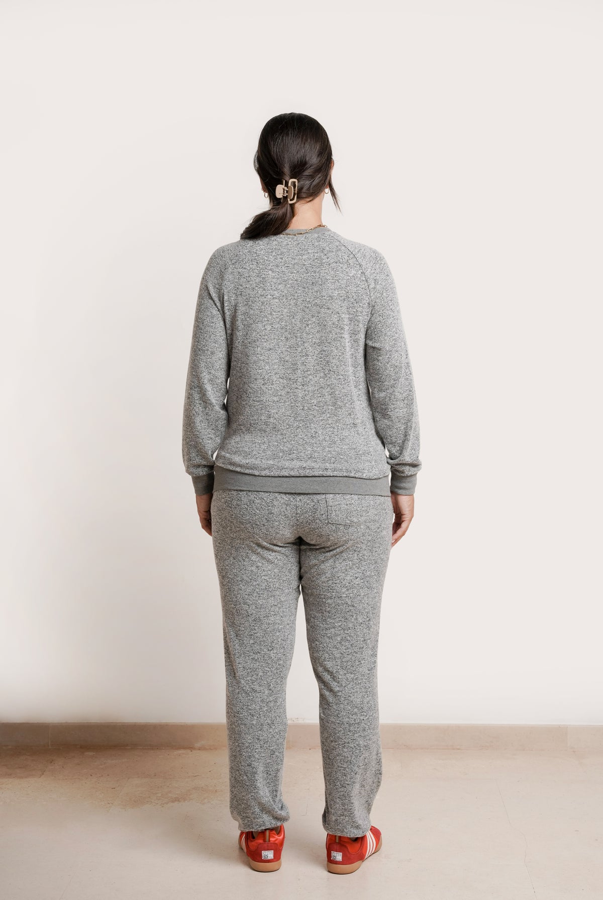 NOM Maternity Heart On My Pocket Sweatpants in Grey, back view showing side back pocket