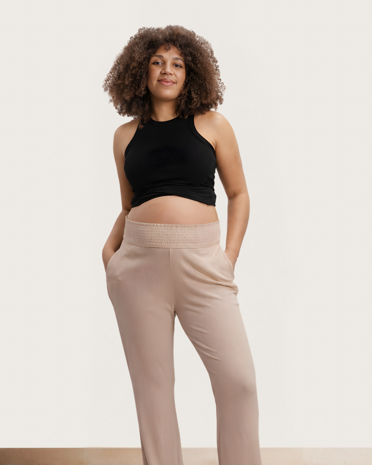 NOM Maternity Super Soft Rib Pant in Taupe, full front view