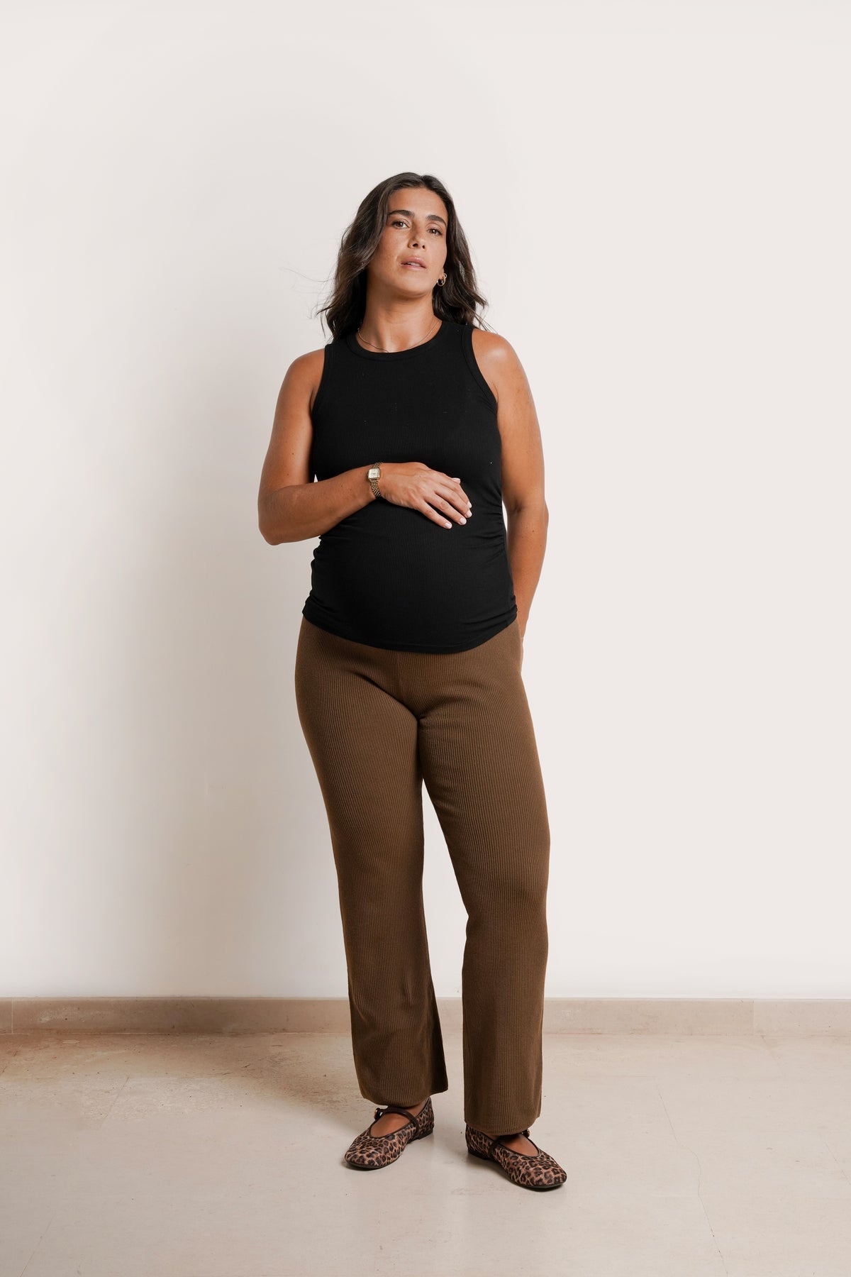 NOM Maternity Georgina Knit Pant in Chocolate, front view