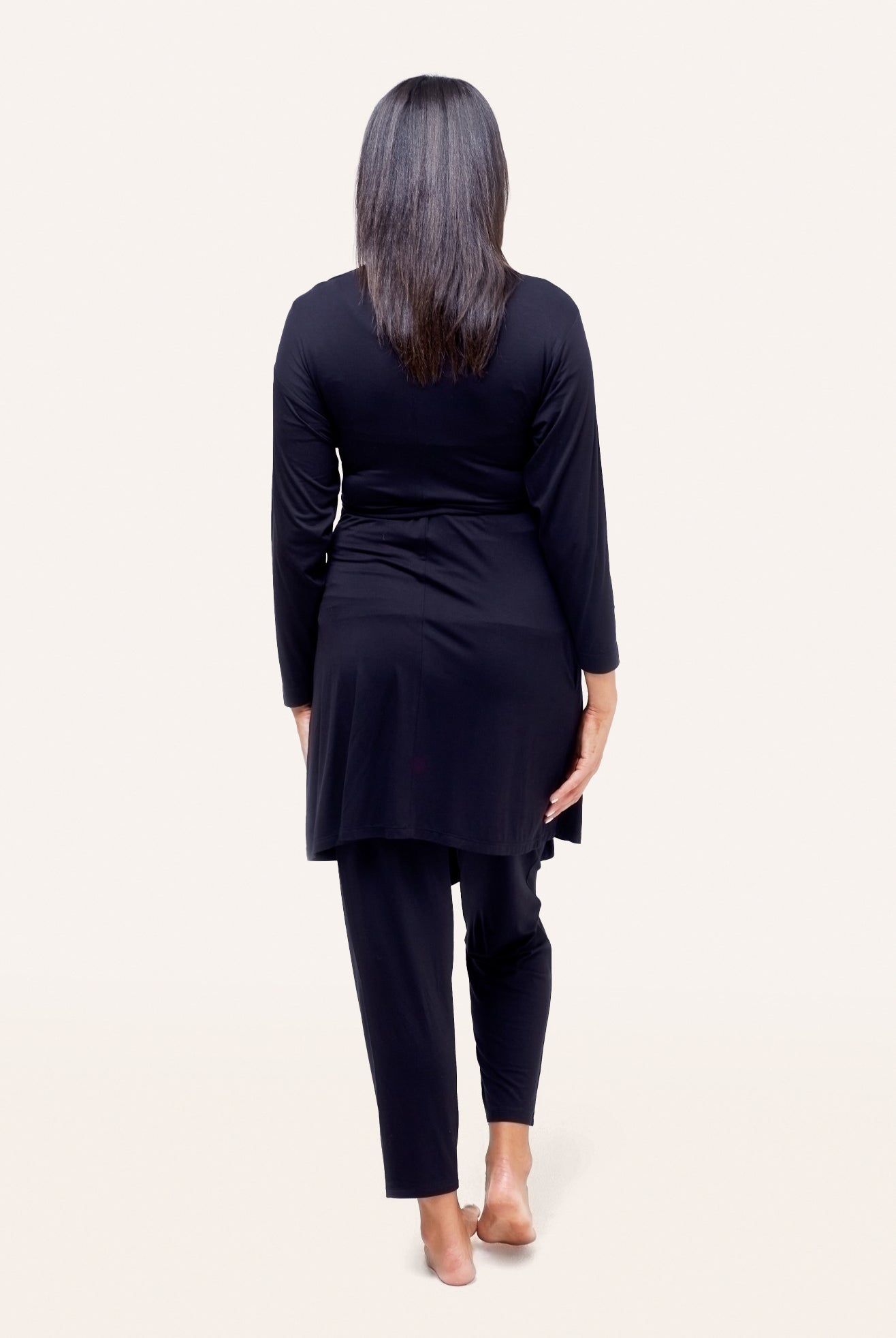 NOM Maternity Second Skin Robe in Black, back view