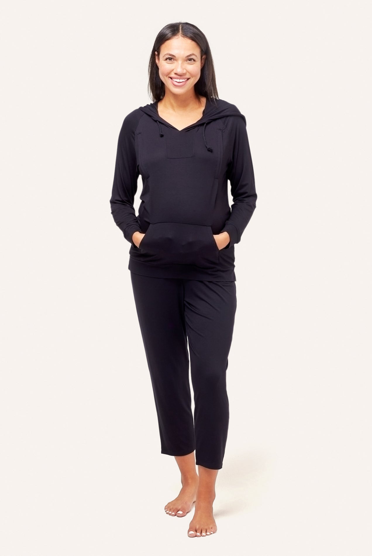 NOM Maternity Simone Hoodie in Black, full front view