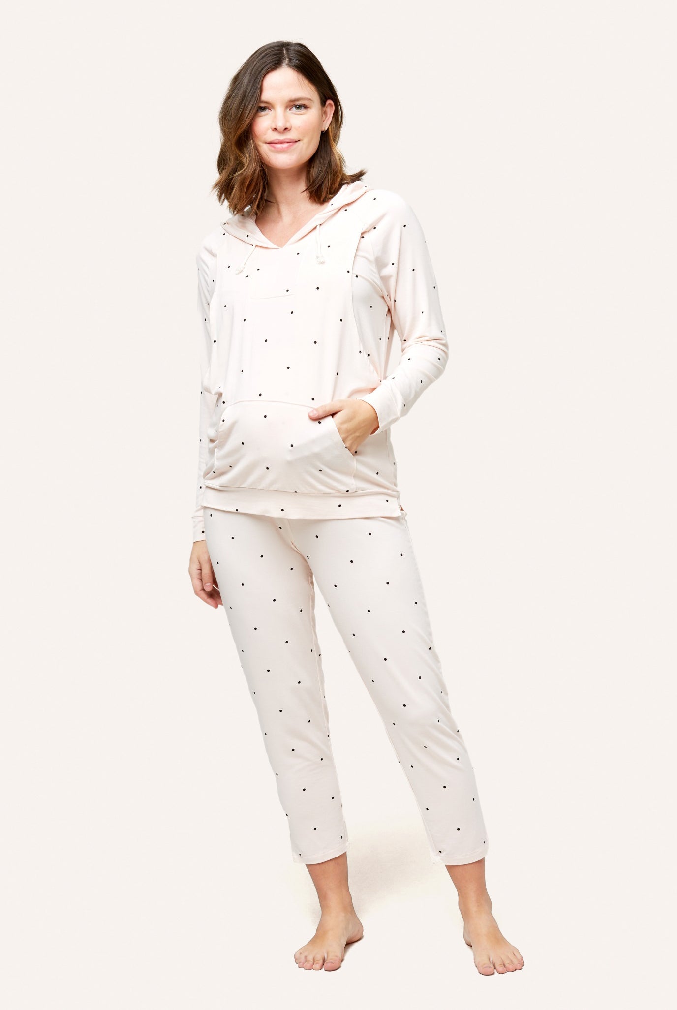 NOM Maternity Simone Hoodie in Dots, full front view