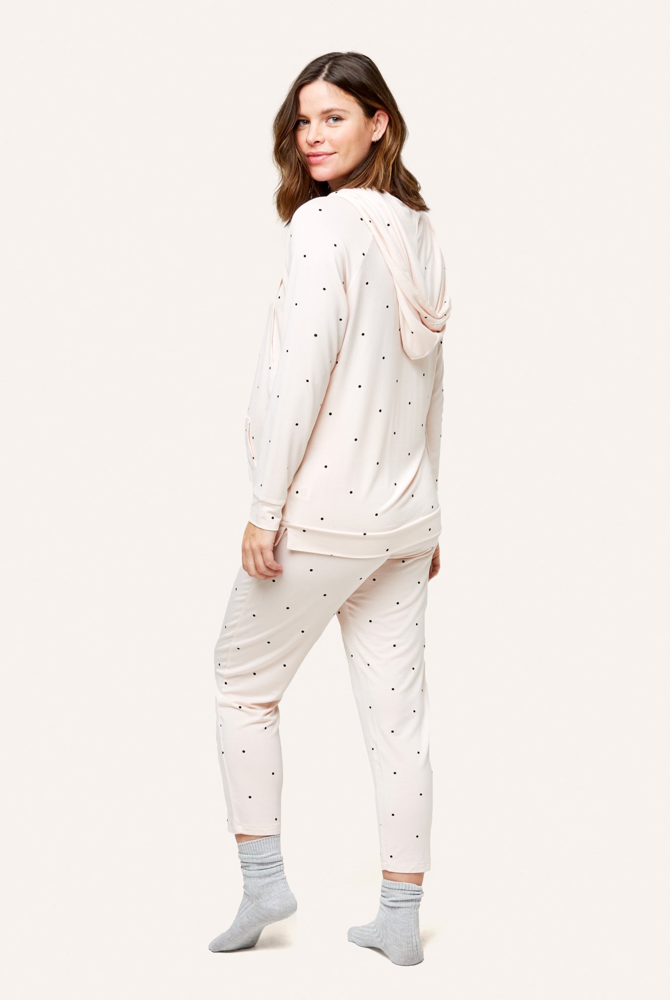 NOM Maternity Simone Hoodie in Dots, back view
