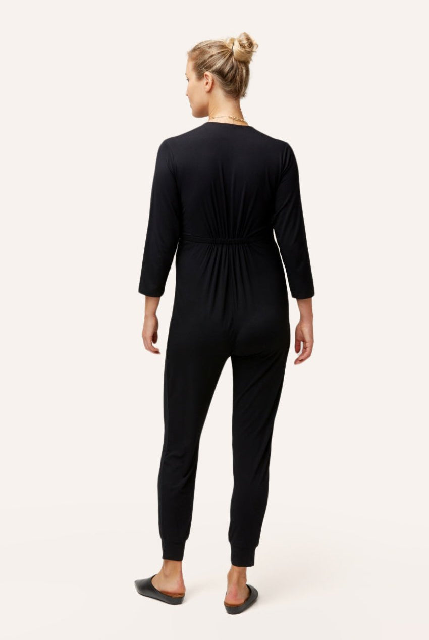 NOM Maternity Amabella Jumpsuit in Black, back view
