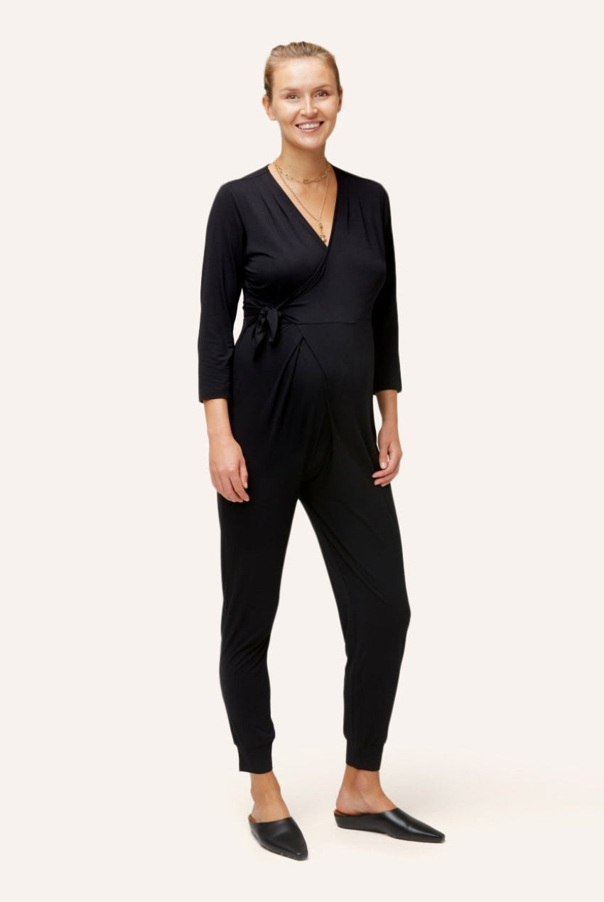 NOM Maternity Amabella Jumpsuit in Black, front view