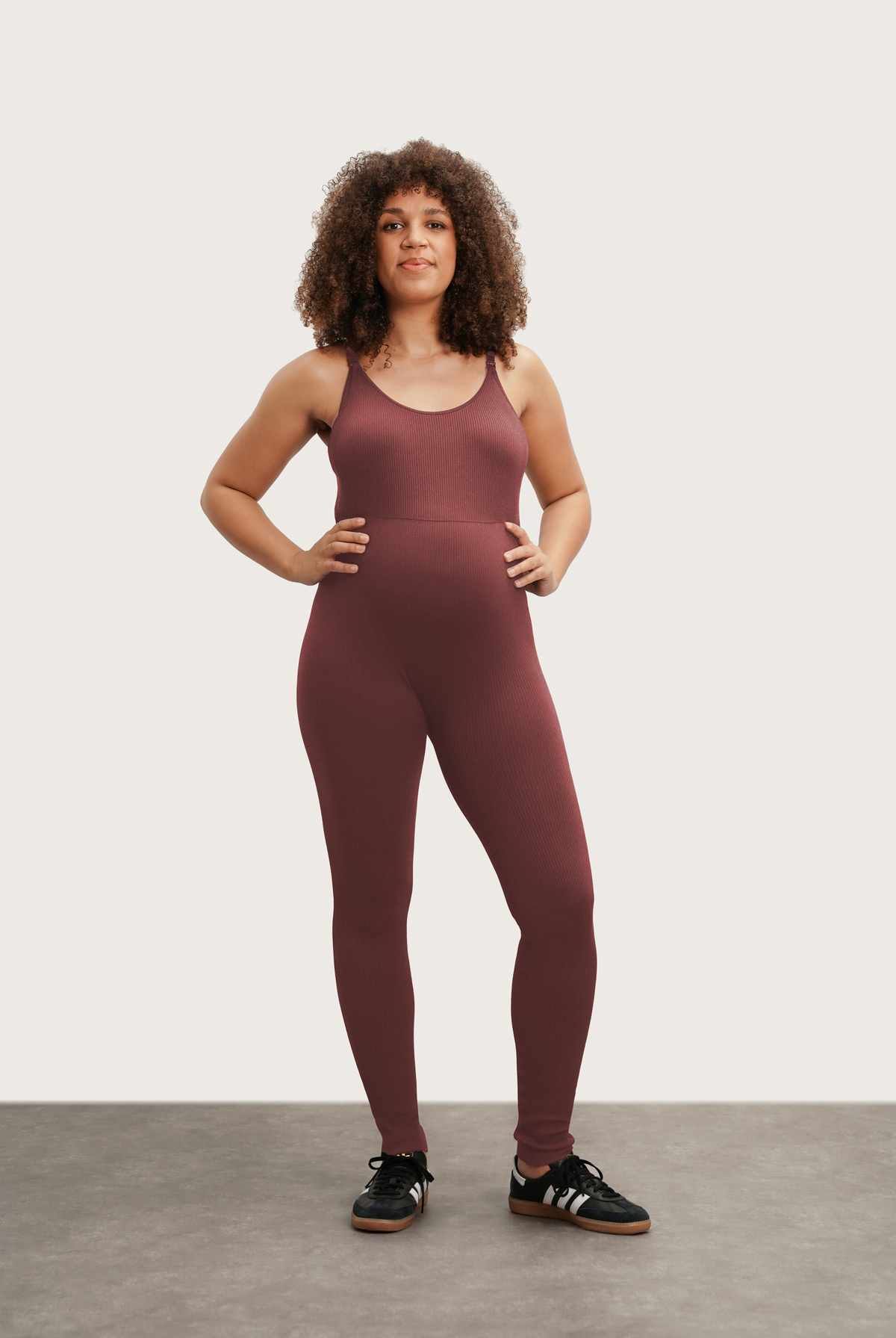 NOM Maternity The Jordan Nursing Jumpsuit in Burgundy, full front view