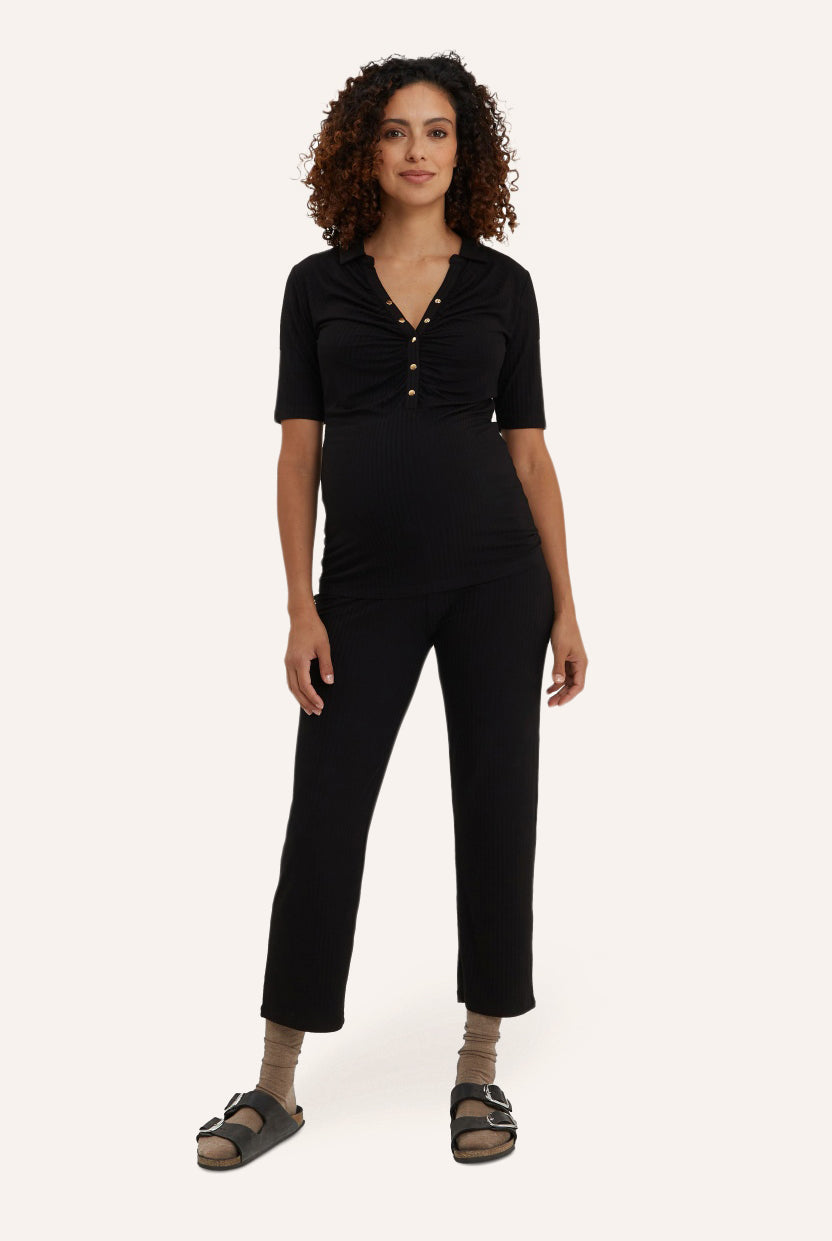 NOM Maternity Camilla Pant in Black, full front view