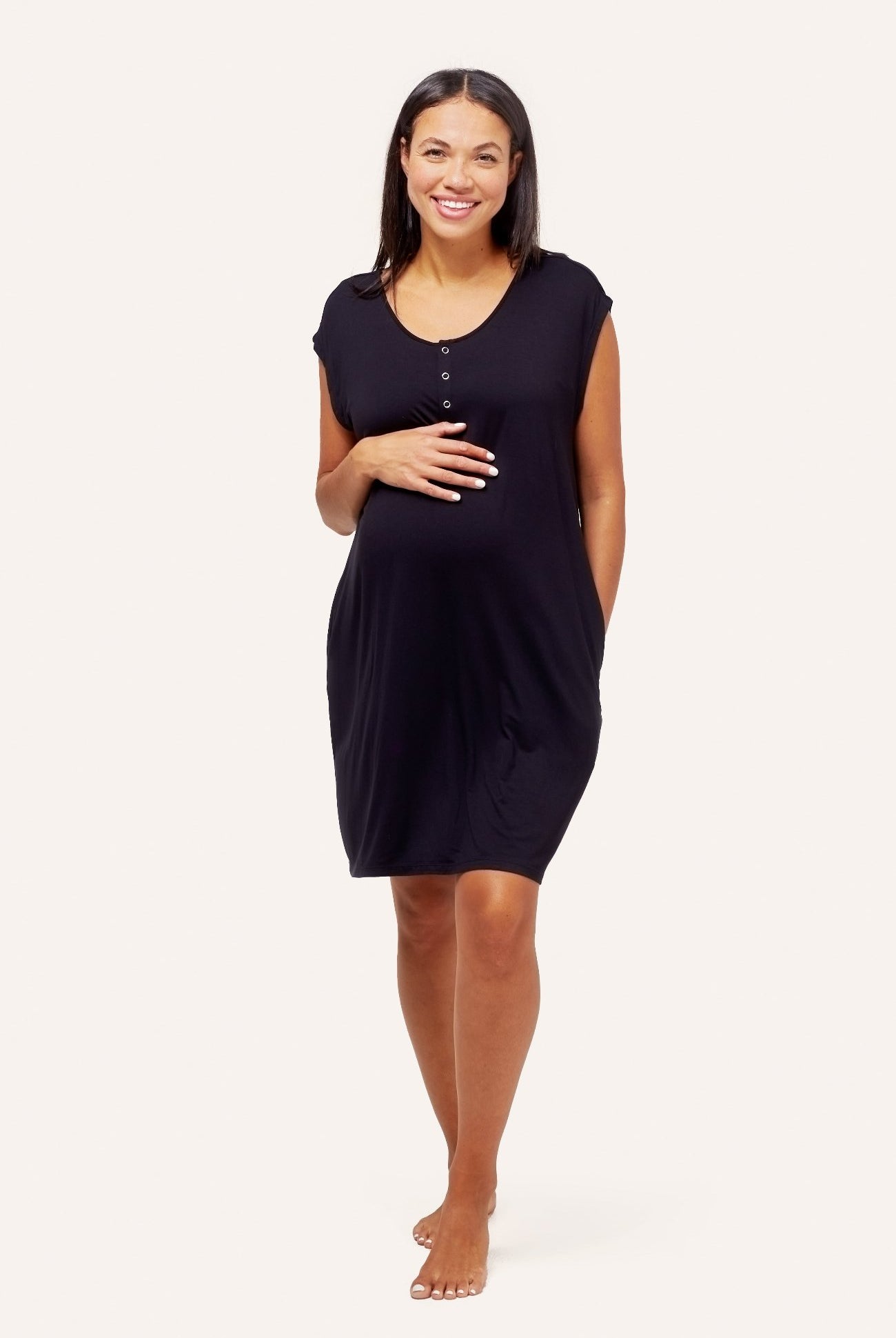 NOM Maternity Clementine Nightgown in Black, full front view