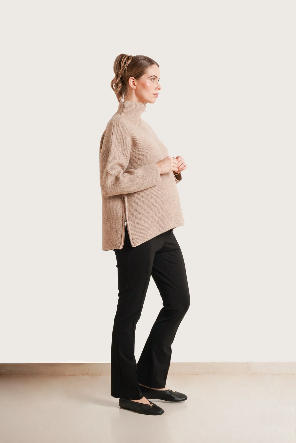 NOM Maternity Lia Nursing Sweater in Fawn, full side view