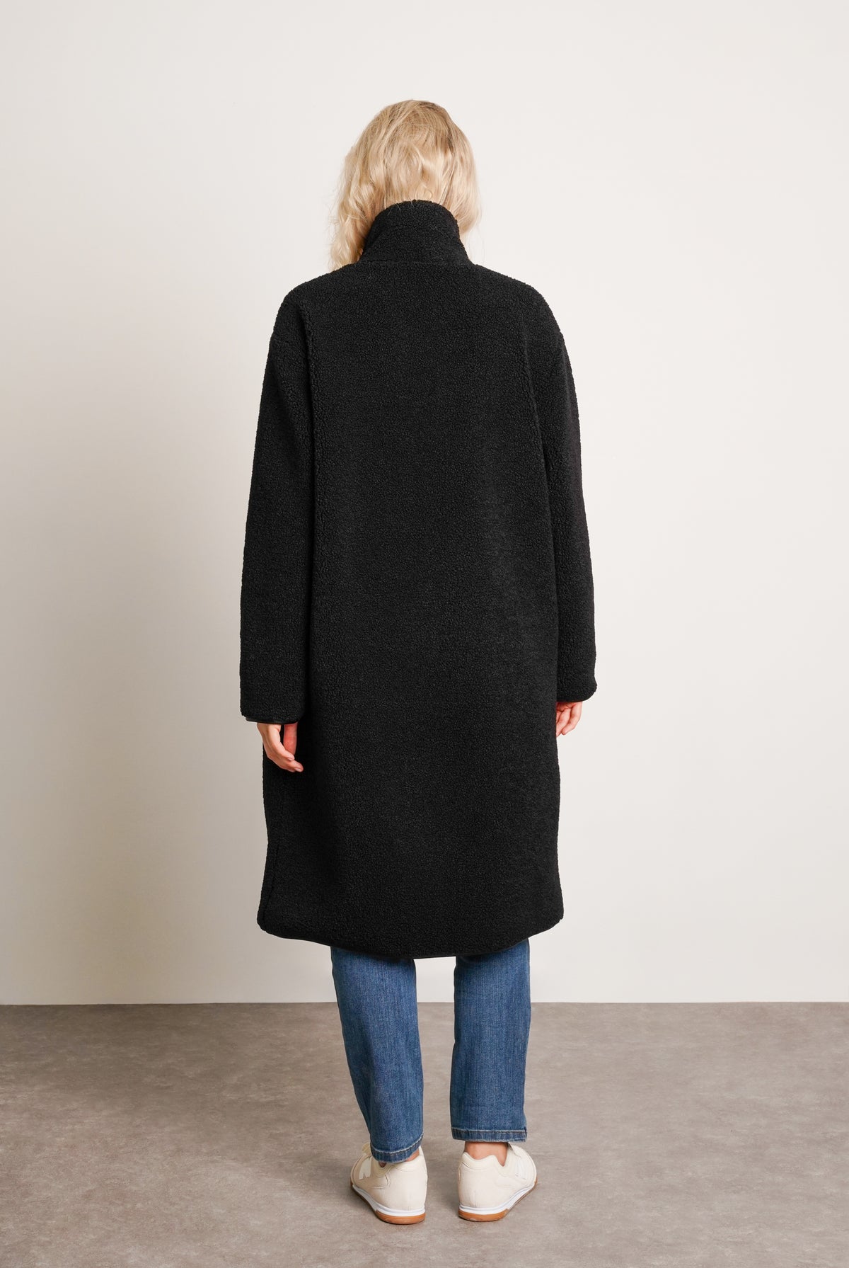 NOM Maternity Teddi Coat in Black, full back view