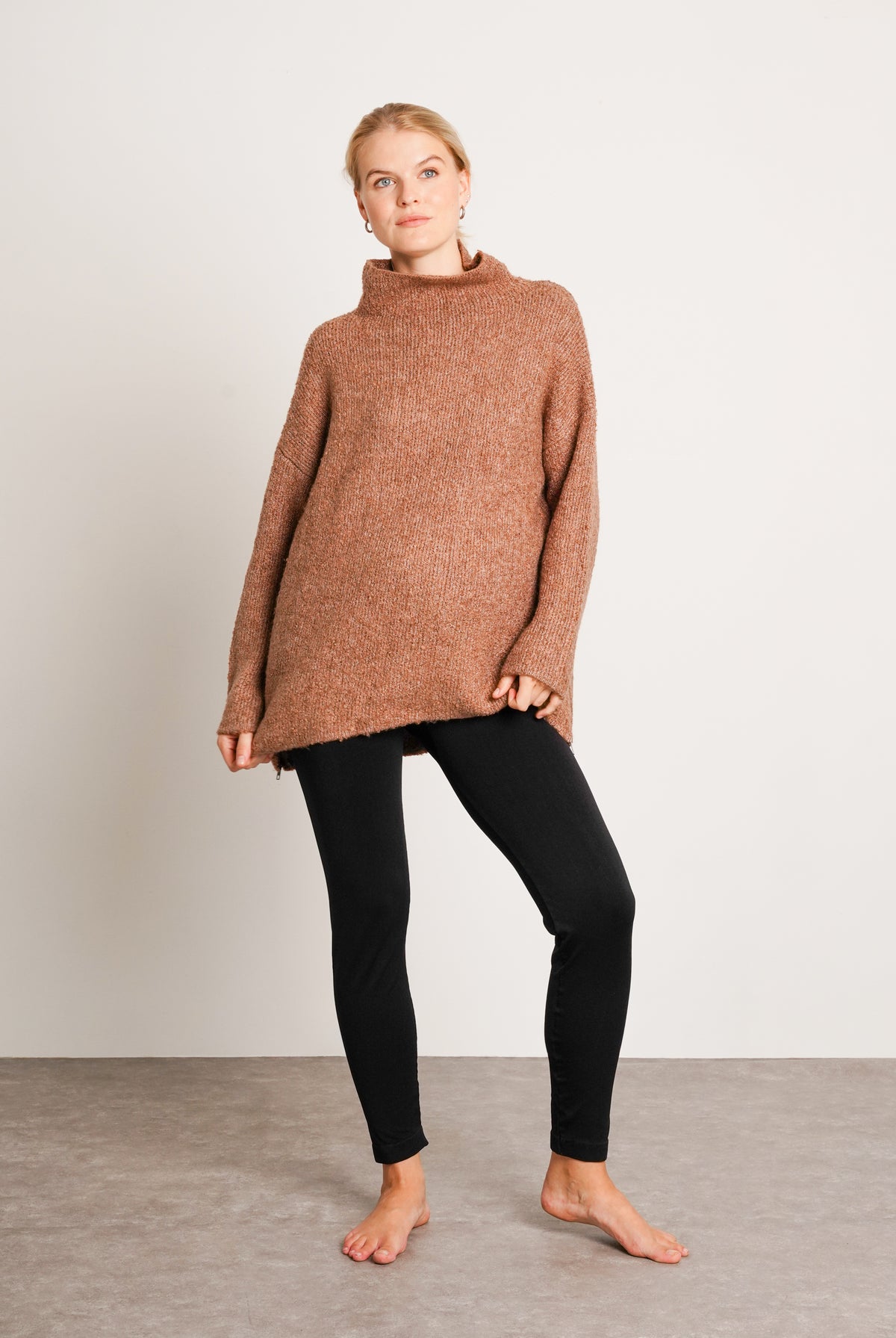 NOM Maternity Lia Nursing Sweater in Mocha, full front view