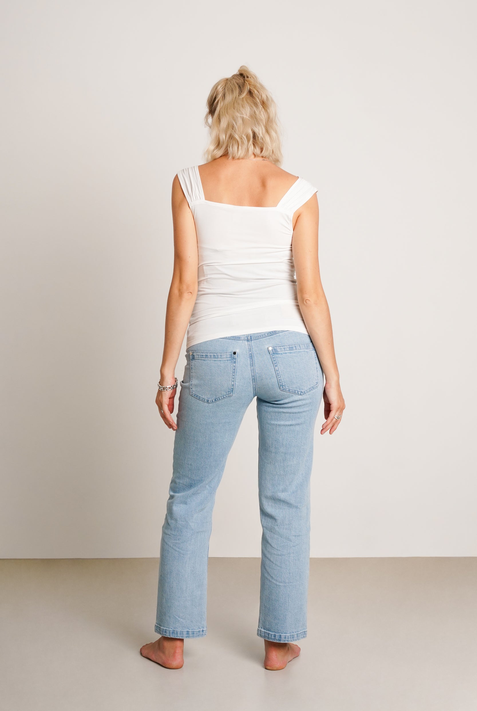 NOM Maternity Hailey Straight Leg Jeans in Light Wash, back view