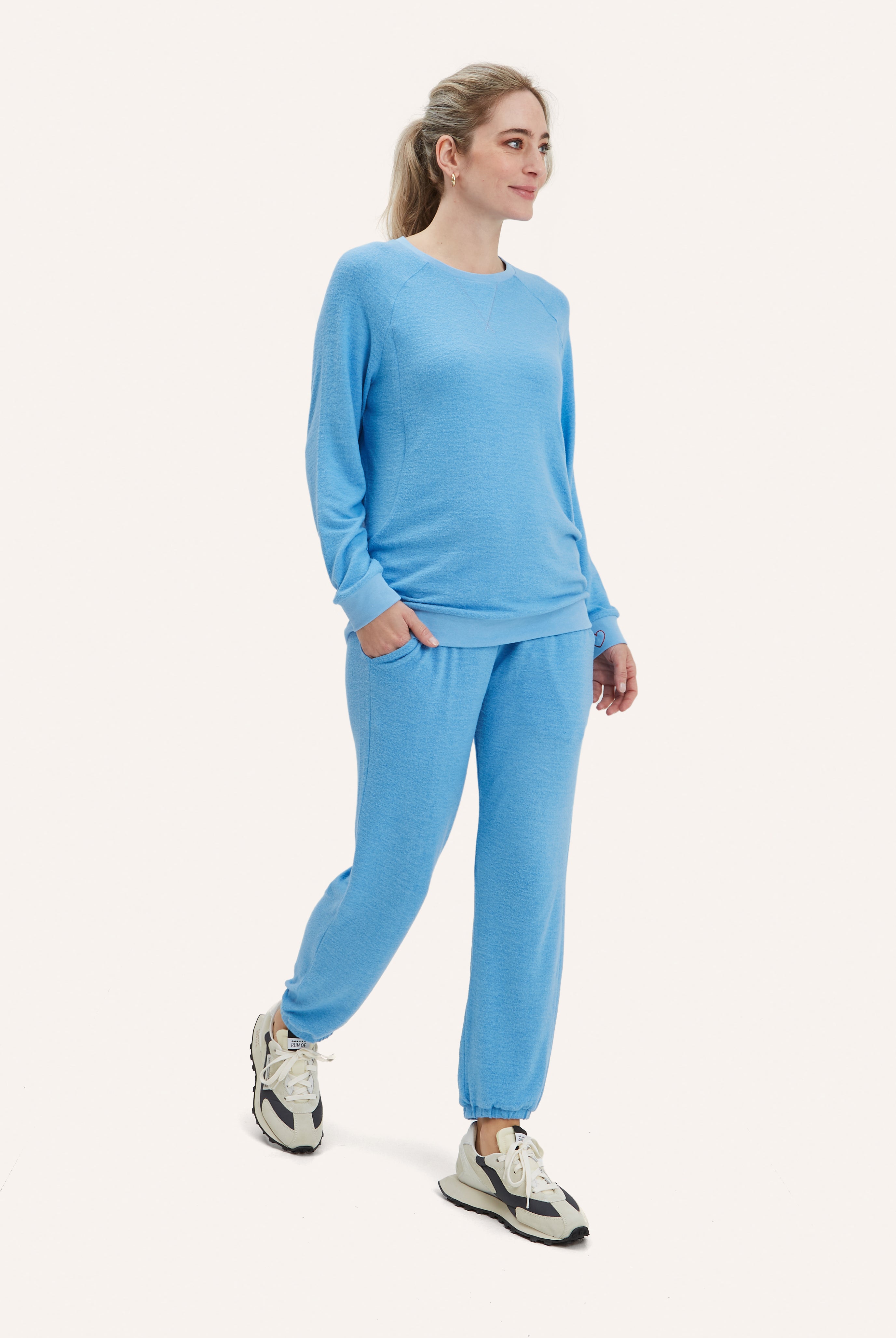 NOM Maternity Heart On My Sleeve Nursing Sweatshirt in Bluebell, front view