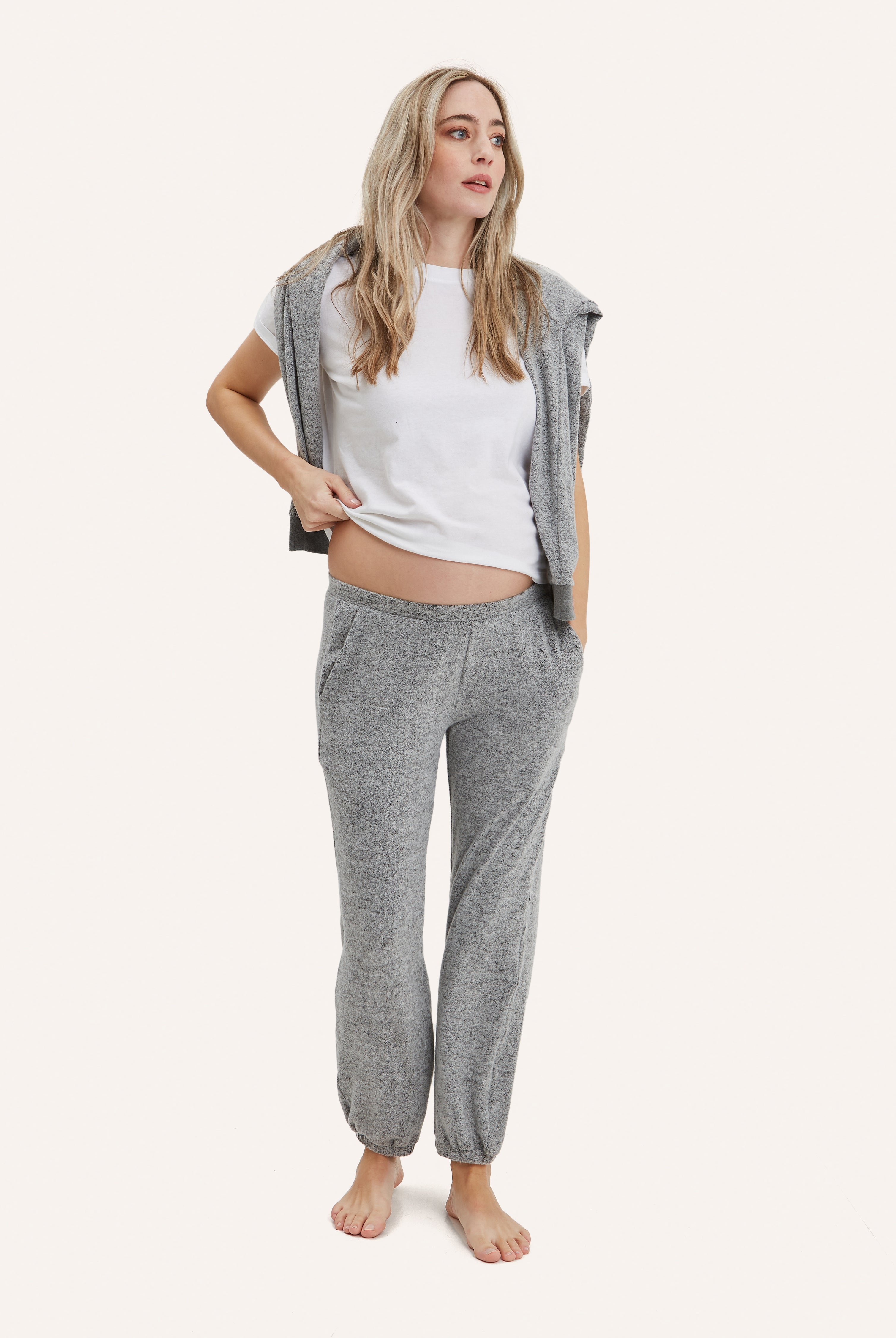 NOM Maternity Wren Lounge Pant in Gray, full front view