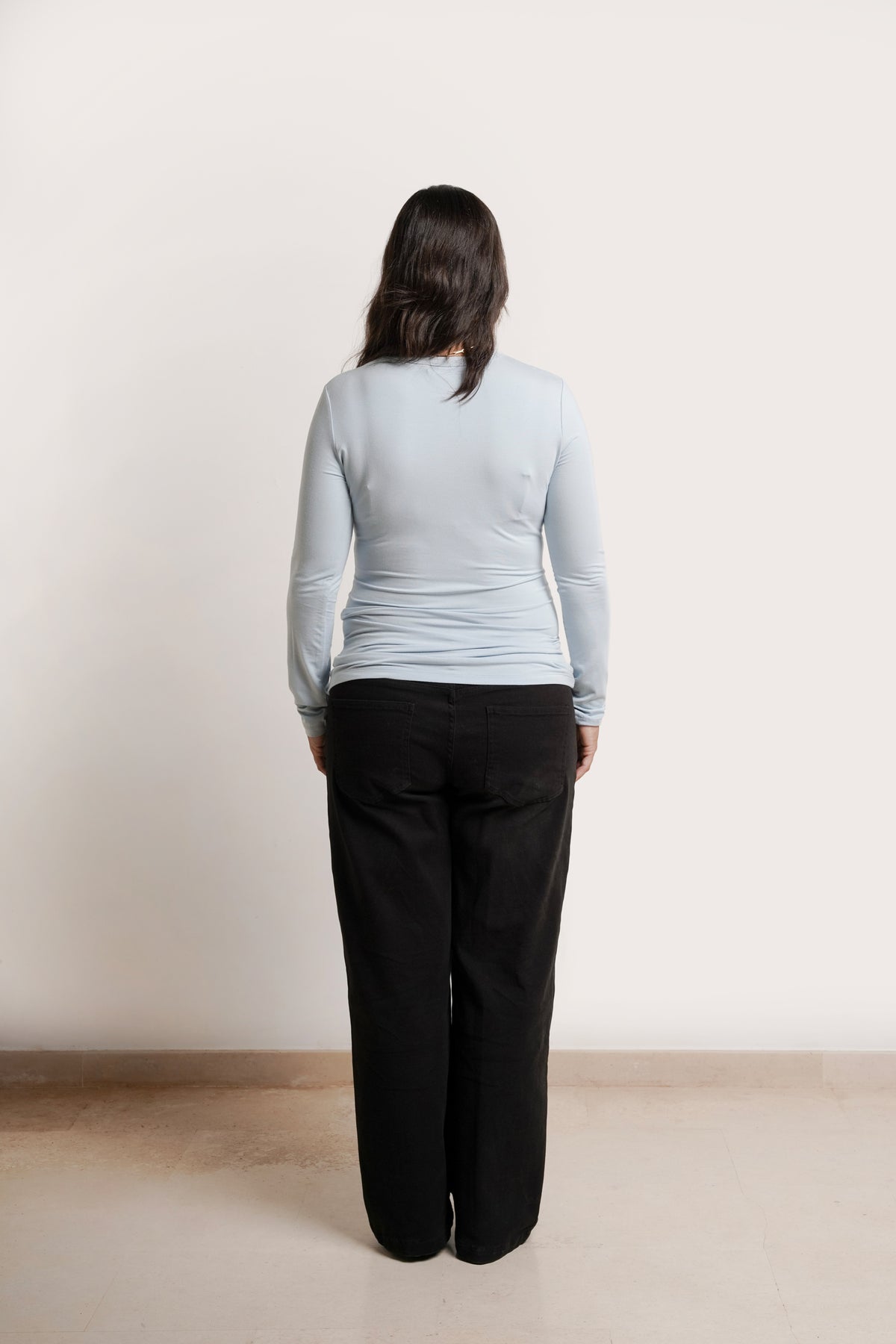 NOM Maternity Liv Long Sleeve Crew Neck Tee in Ice Blue, full back view