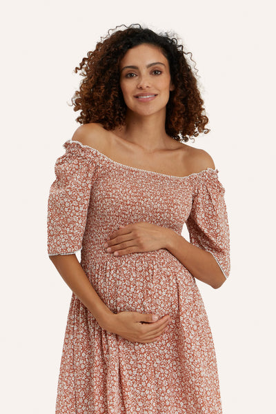 Raquelle Pink Floral Drawstring Fit & Flare Maternity / Nursing Dress -  hautemama