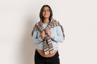 NOM Maternity Liv Long Sleeve Crew Neck Tee in Ice Blue, front view styled
