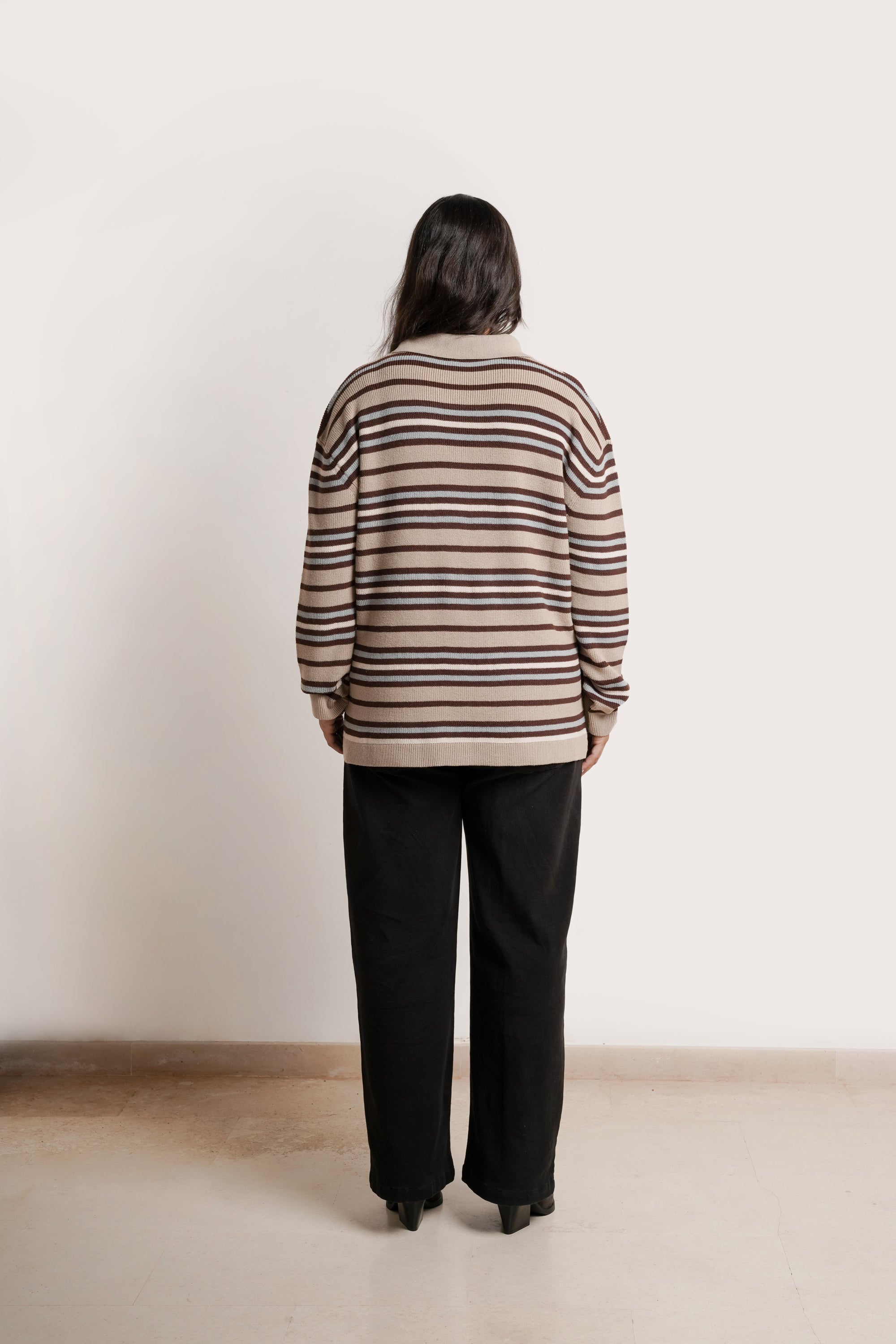 NOM Maternity Blaire 3/4 Zip Sweater in Ice Stripe, back view