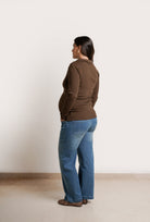 NOM Maternity Paige Polo Nursing Tee in Chocolate, side back view 