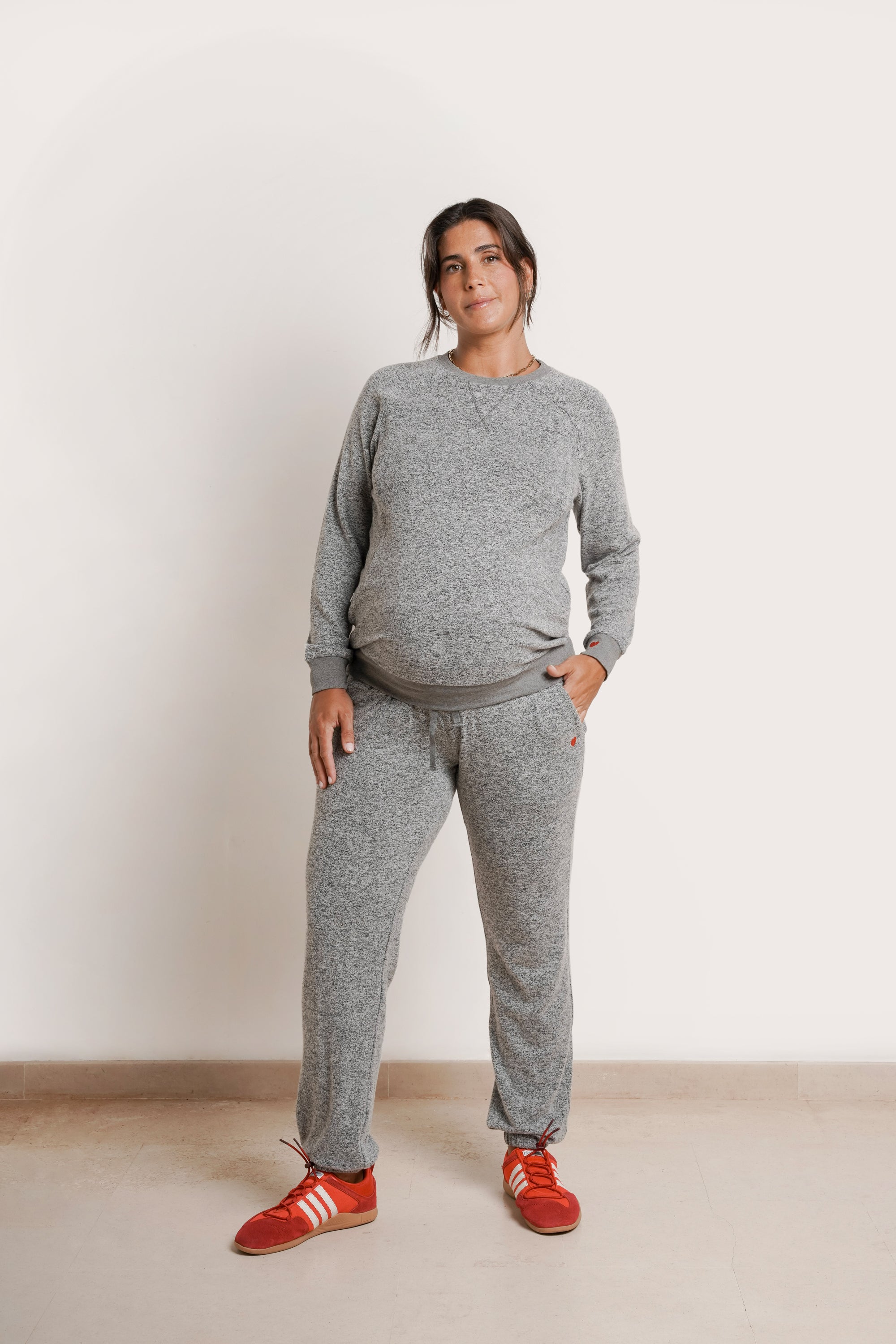 NOM Maternity Heart On My Sleeve Sweatshirt in Grey, full front view