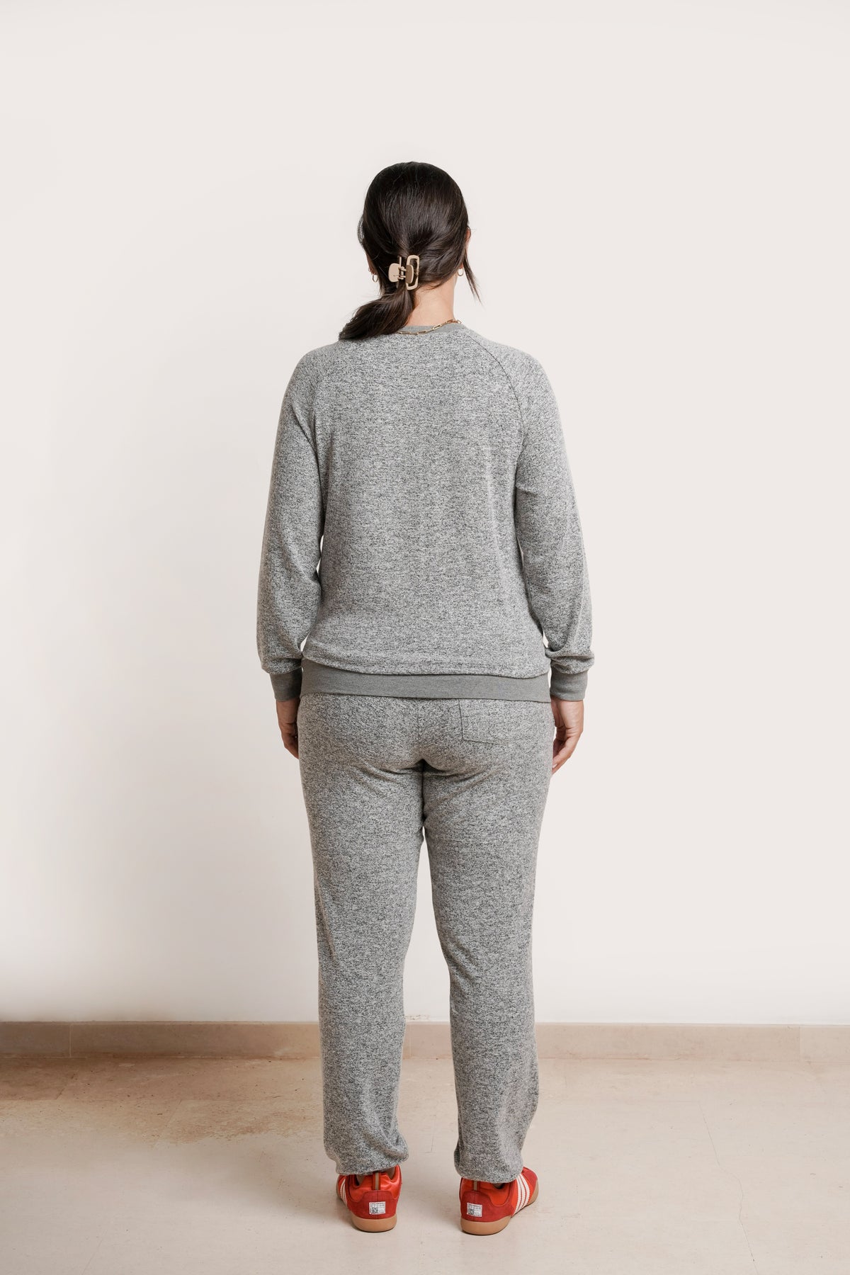 NOM Maternity Heart On My Pocket Sweatpants in Grey, back view showing side back pocket