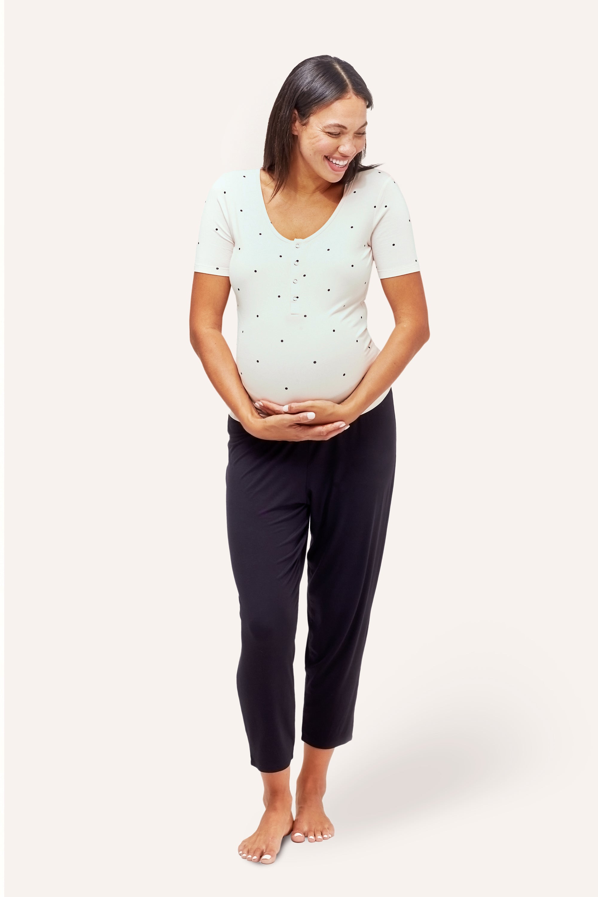 Miyanuby 3 Pieces Maternity Nursing Pajamas Set Short Sleeve Breastfeeding  Shirts with Built in Bra, Pregnancy Shorts & Pants 3 Piece Nursing