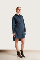 NOM Maternity The Weekday Dress in Dark Teal, full front view with tie in back