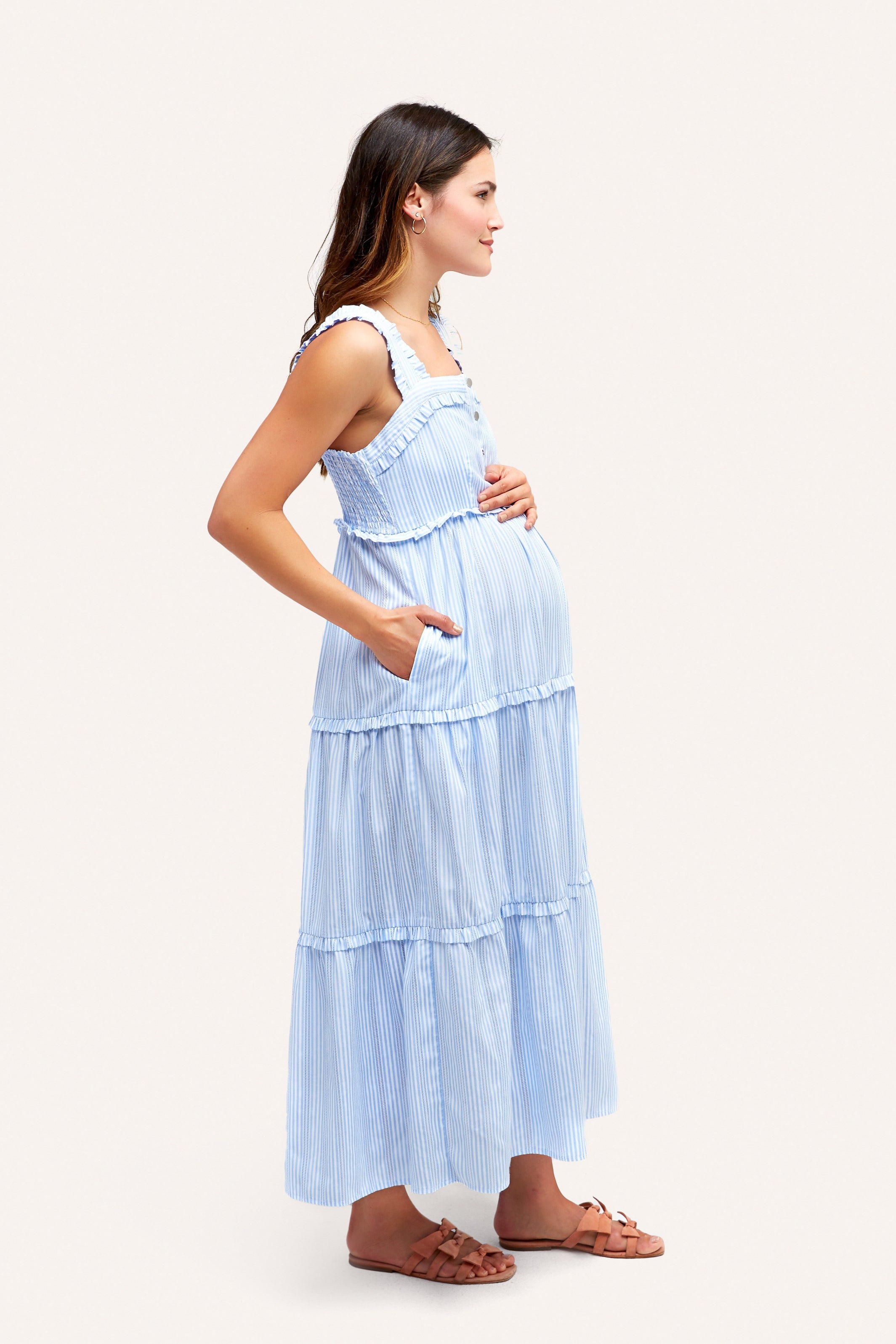Emma Gingham Linen Maternity Dress l Elegant & Stylish Pregnancy